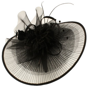 Big Kentucky Derby Feather Floral Organza Headband Fascinator Cocktail Hat Black